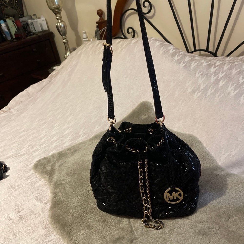 Michael Kors Black Sequin Shoulder Bag with Gold Accents